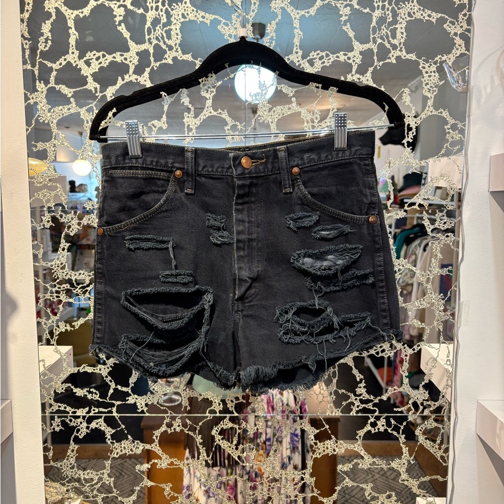 Wrangler Distressed Black Denim Shorts